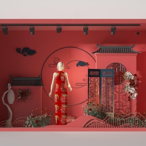 中式七夕情人节橱窗3D模型下载